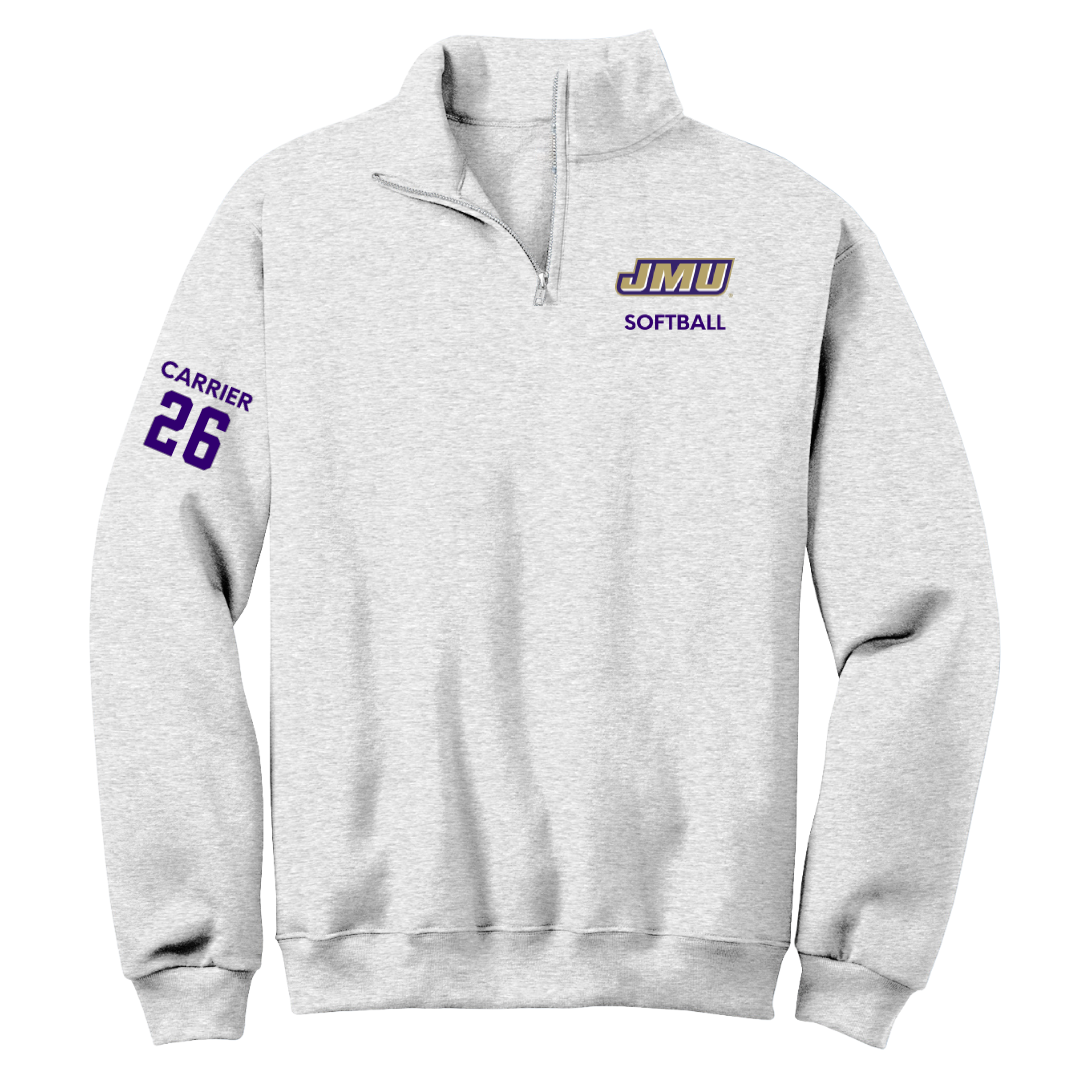 James Madison University Softball Light Gray Quarter-Zip - #26 Kate Carrier