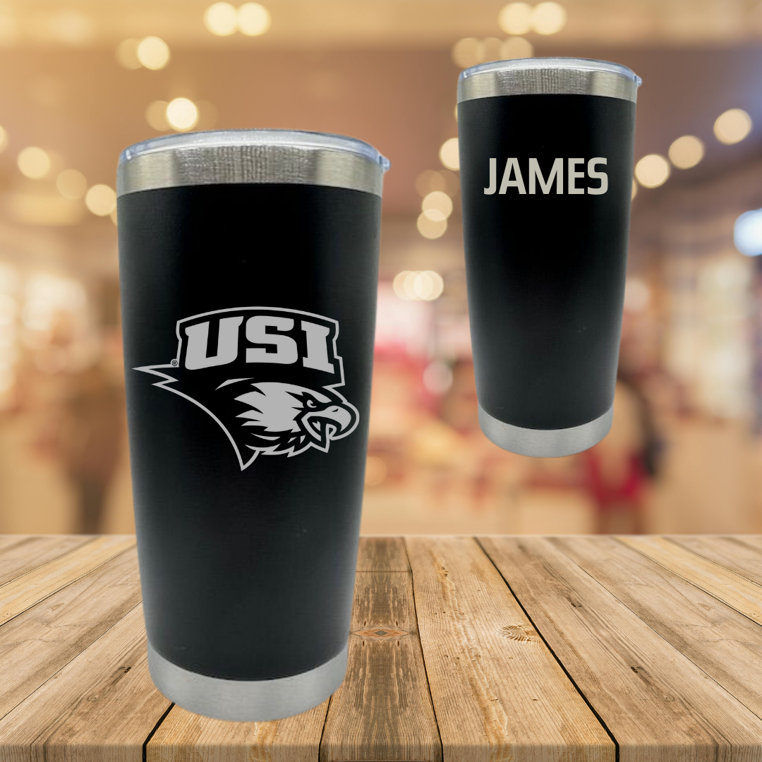 University of Southern Indiana Swimming & Diving Black Stainless Steel Tumbler - Cameron James