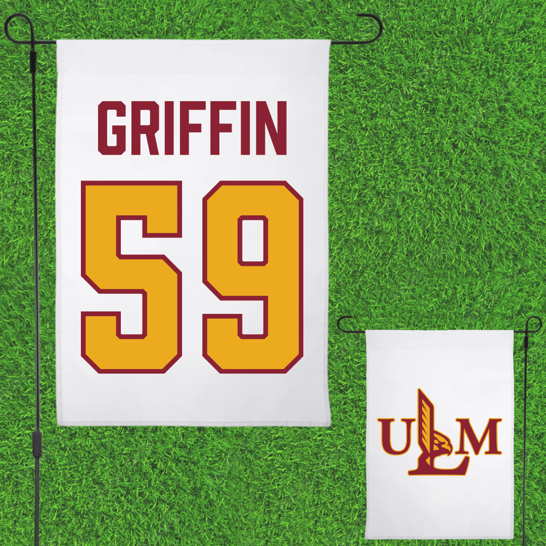 University of Louisiana Monroe Football White Garden Flag - #59 Quentis Griffin