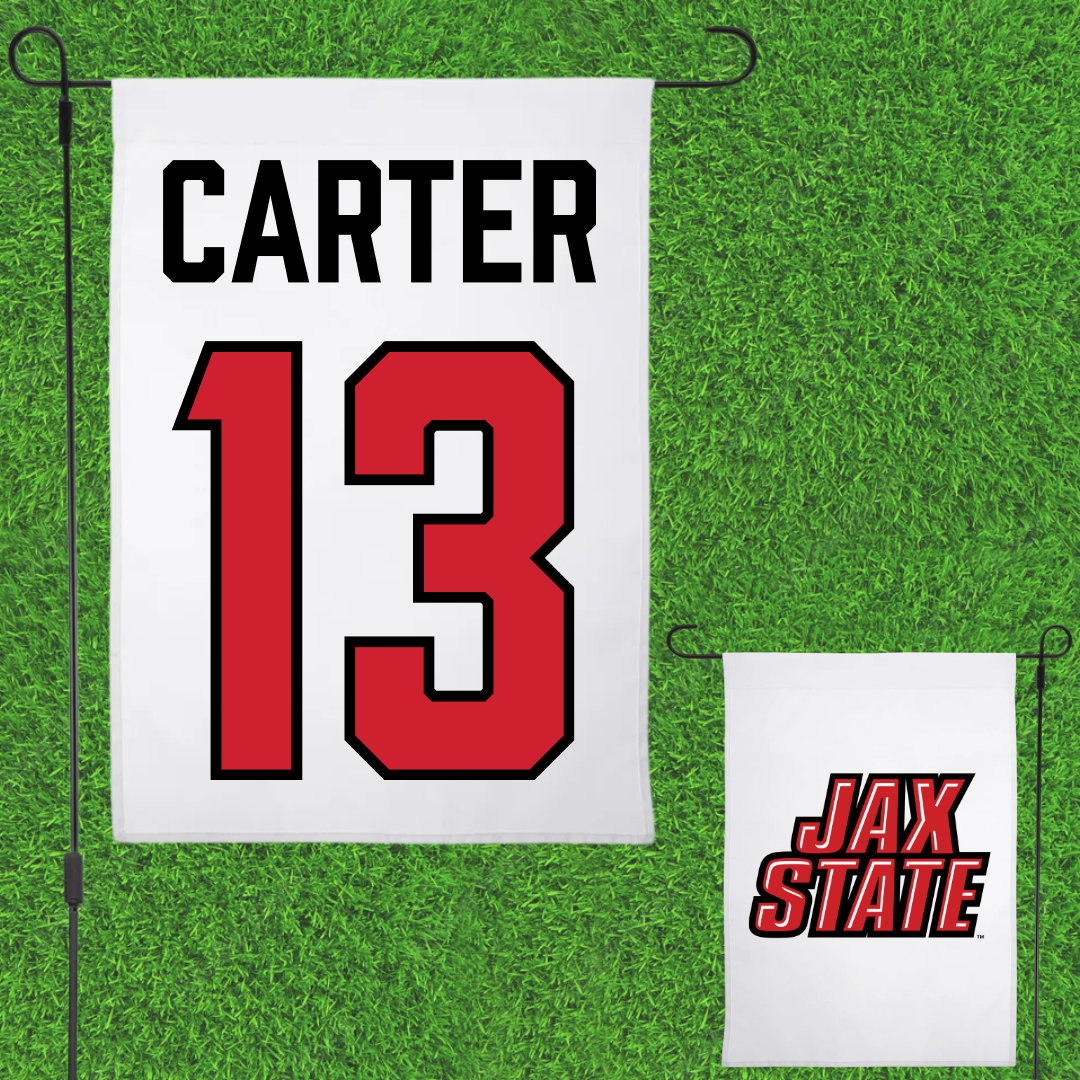 Jacksonville State University Football White Garden Flag - #13 Derek Carter