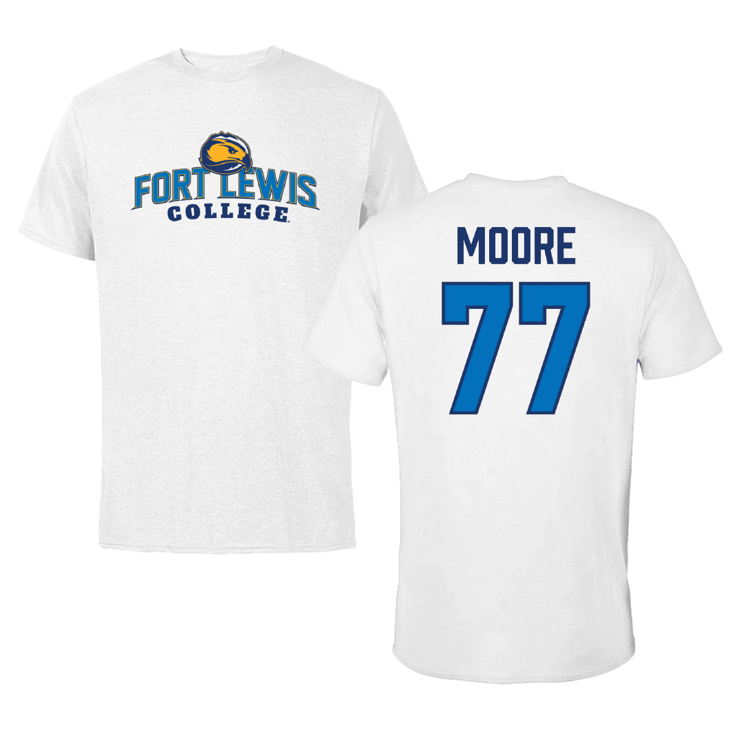 Fort Lewis College Football White Tee - #77 Asher Moore