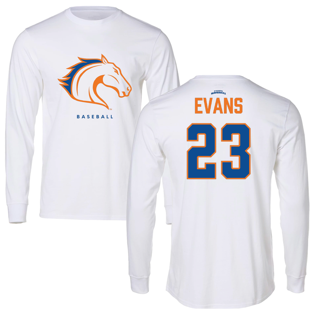 University of Texas at Arlington Baseball White Long Sleeve - #23 Zach Evans
