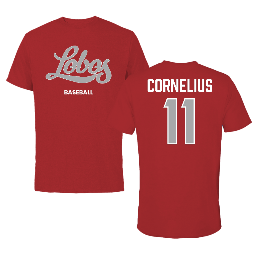 University of New Mexico Baseball Canvas Red Tee - #11 Matthew Cornelius