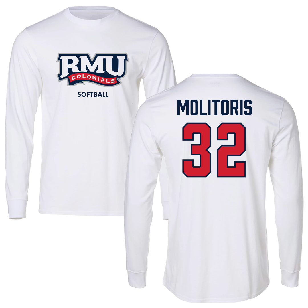 Robert Morris University Softball White Long Sleeve - #32 Kaitlyn Molitoris
