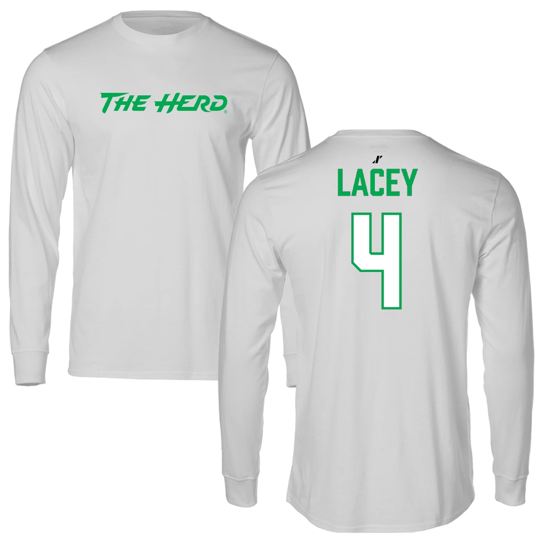 Marshall University Football Light Gray Performance Long Sleeve - #4 Demarcus Lacey