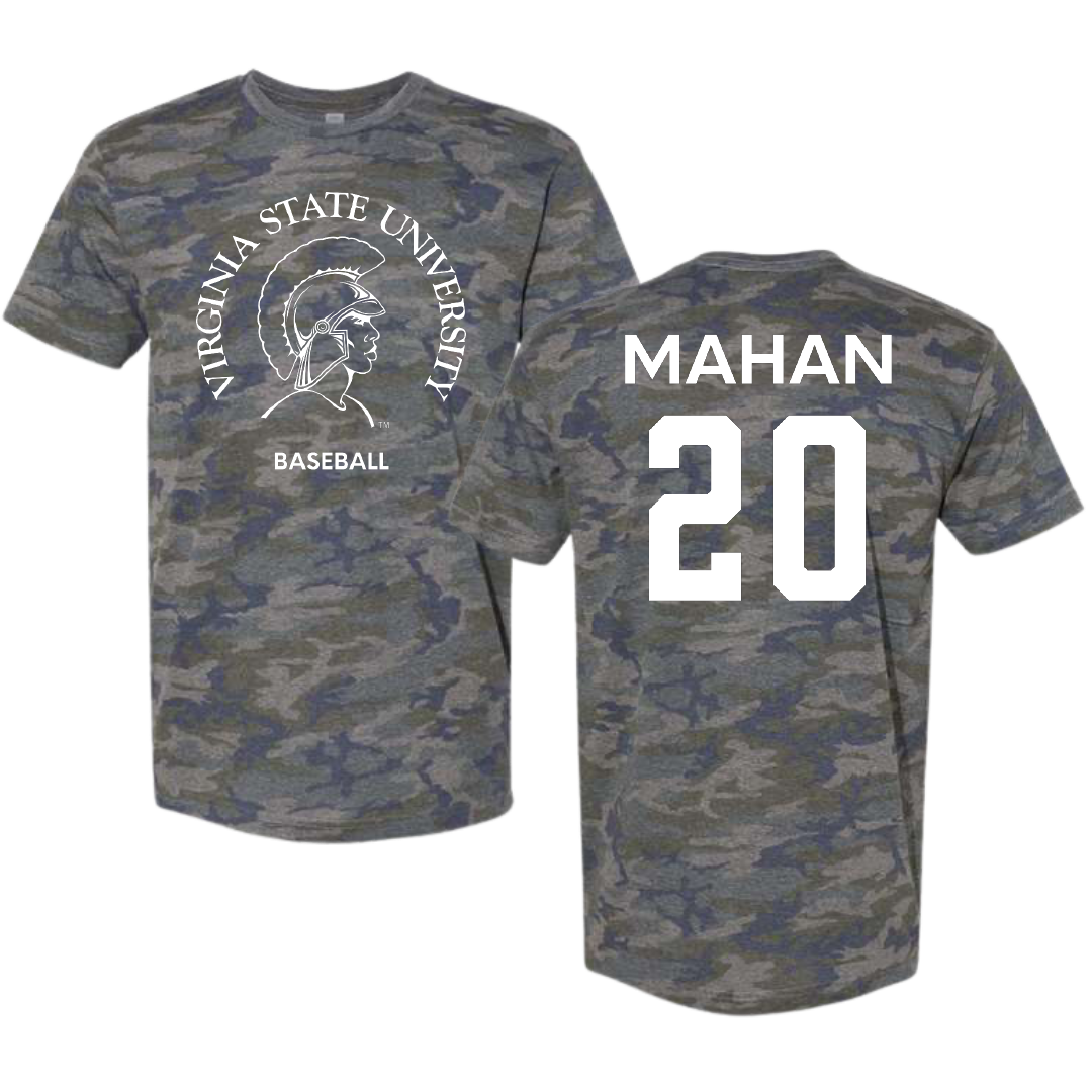Virginia State University Baseball Vintage Camo Tee - #20 Joshua Mahan