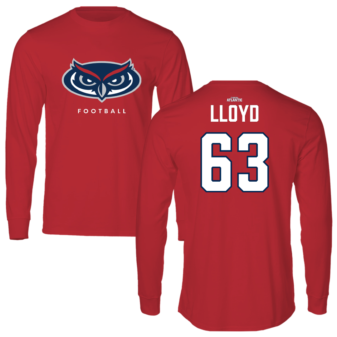 Florida Atlantic University Football Red Long Sleeve - #63 Dylan Lloyd