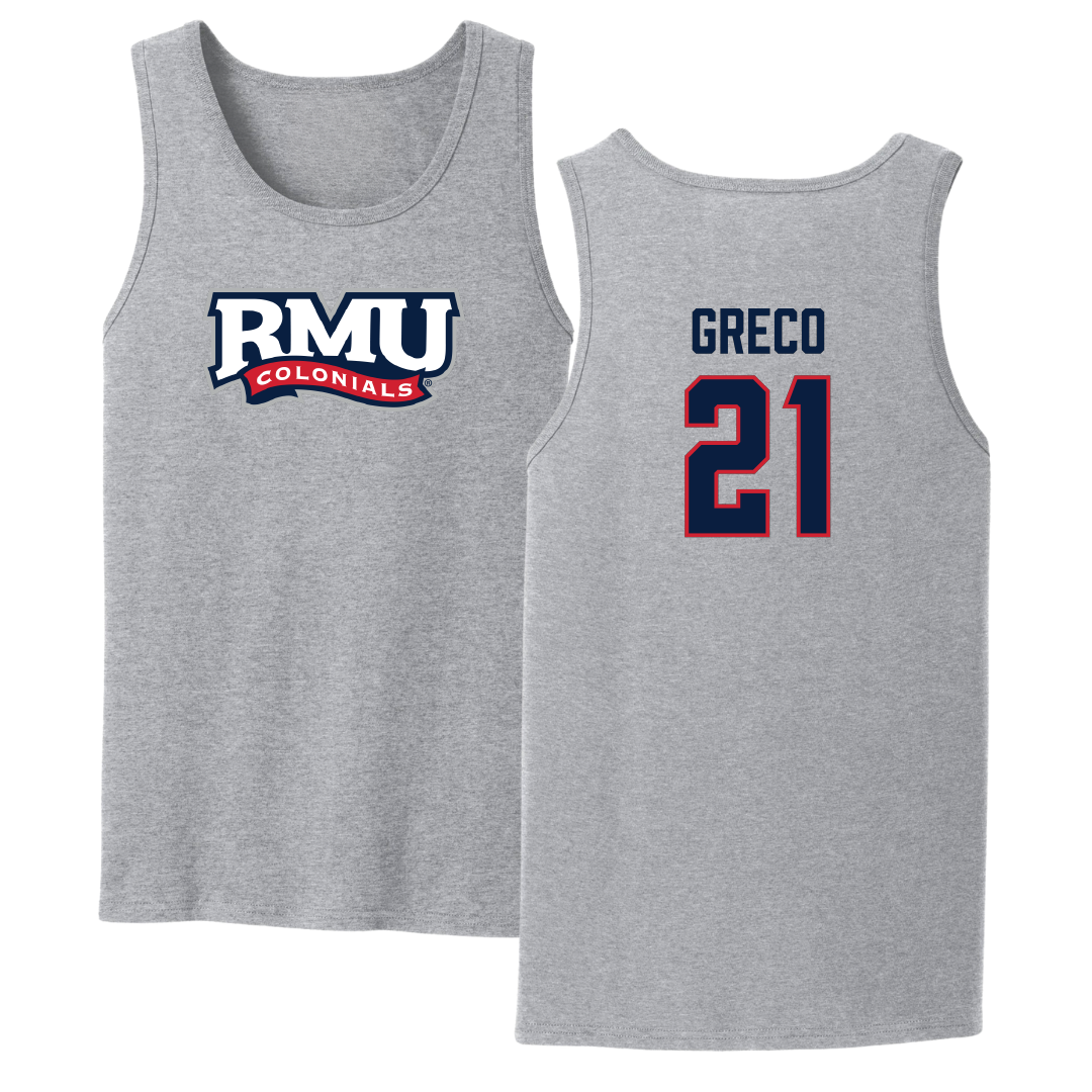 Robert Morris University Lacrosse Sport Gray Tank Top - #21 Aidan Greco