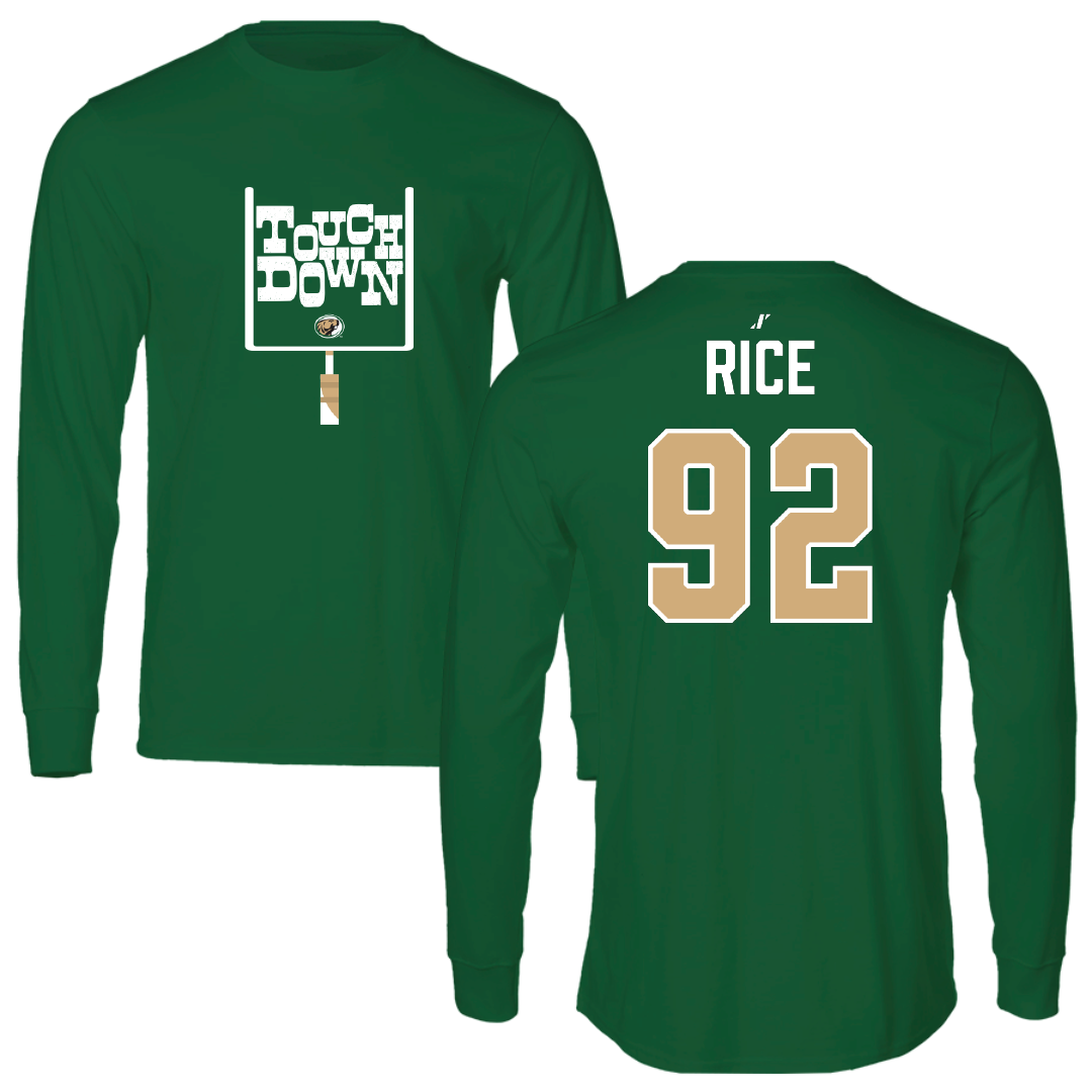 Bemidji State University Football Green Touchdown Performance Long Sleeve - #92 Tavon Rice