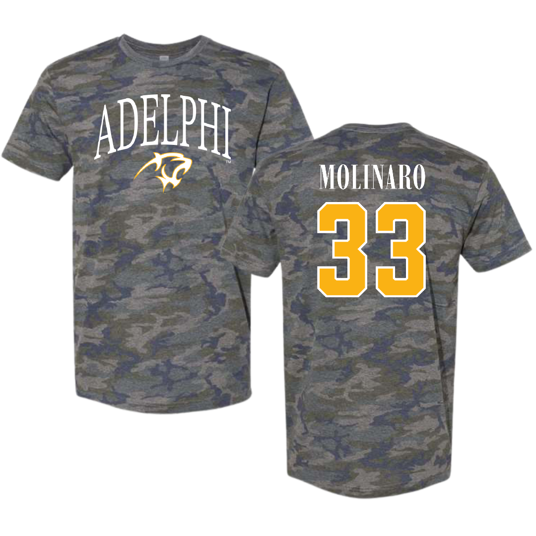 Adelphi University Baseball Vintage Camo Tee - #33 Bobby Molinaro