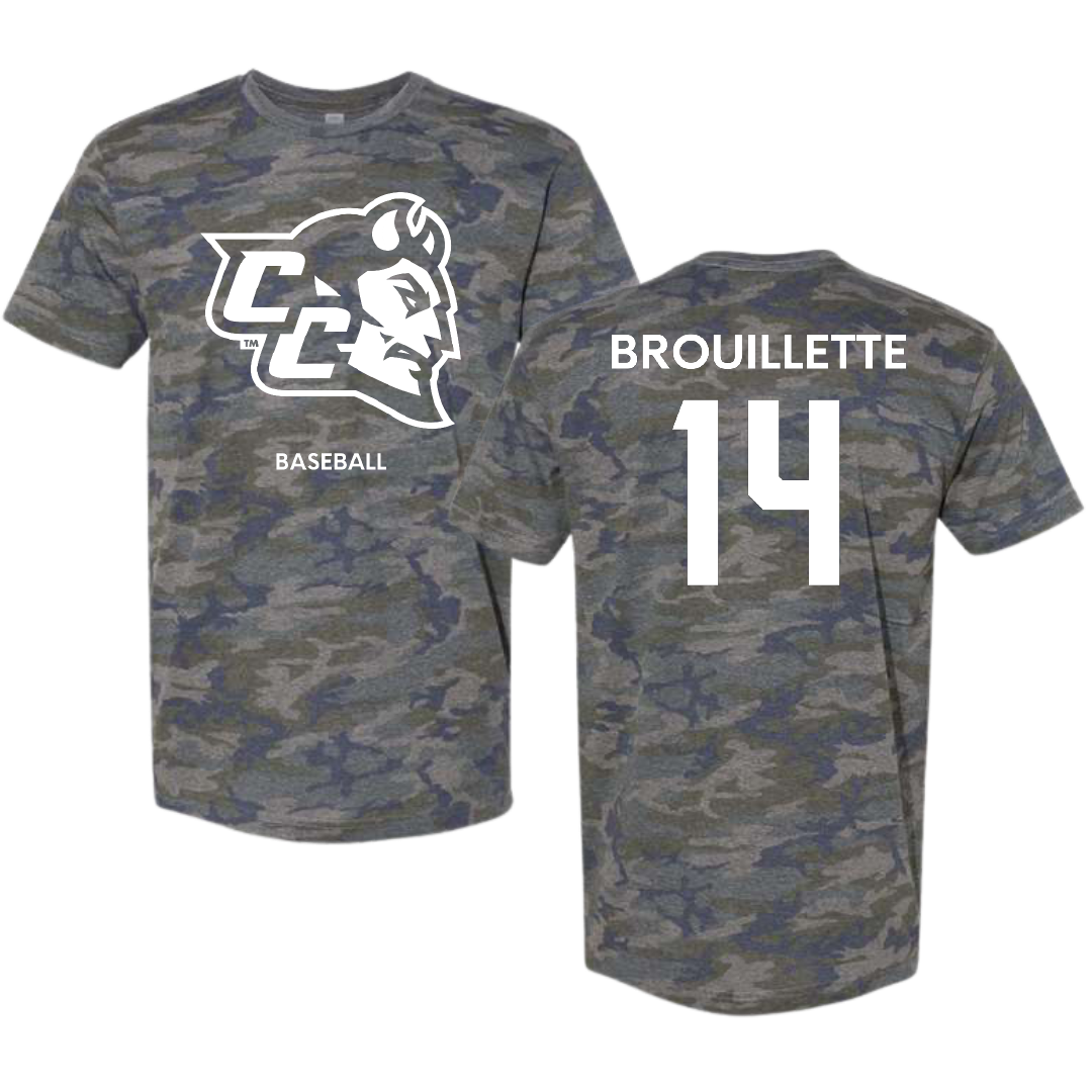 Central Connecticut State University Baseball Vintage Camo Tee - #14 Colby Brouillette