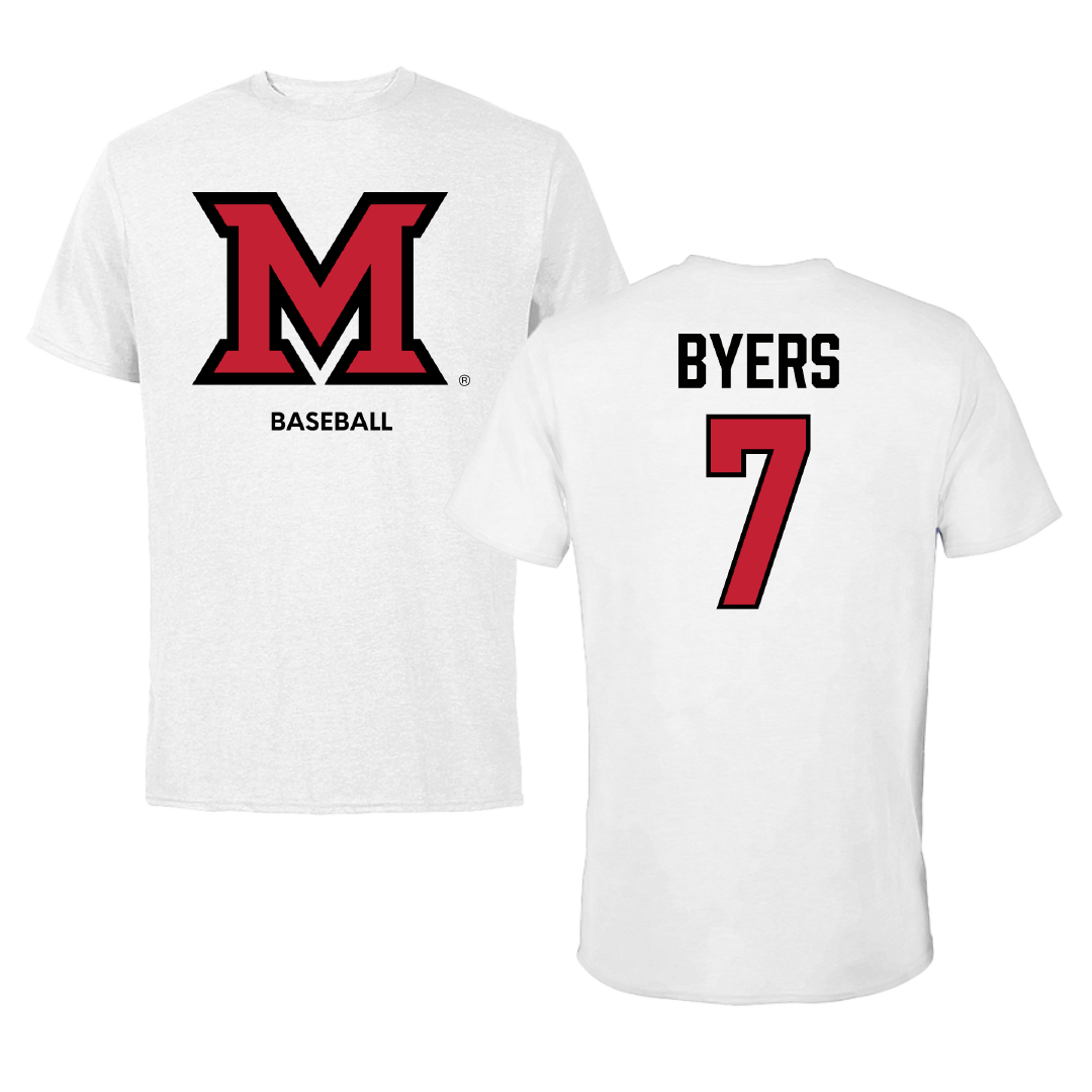Miami University (Ohio) Baseball White Performance Tee - #7 Carson Byers