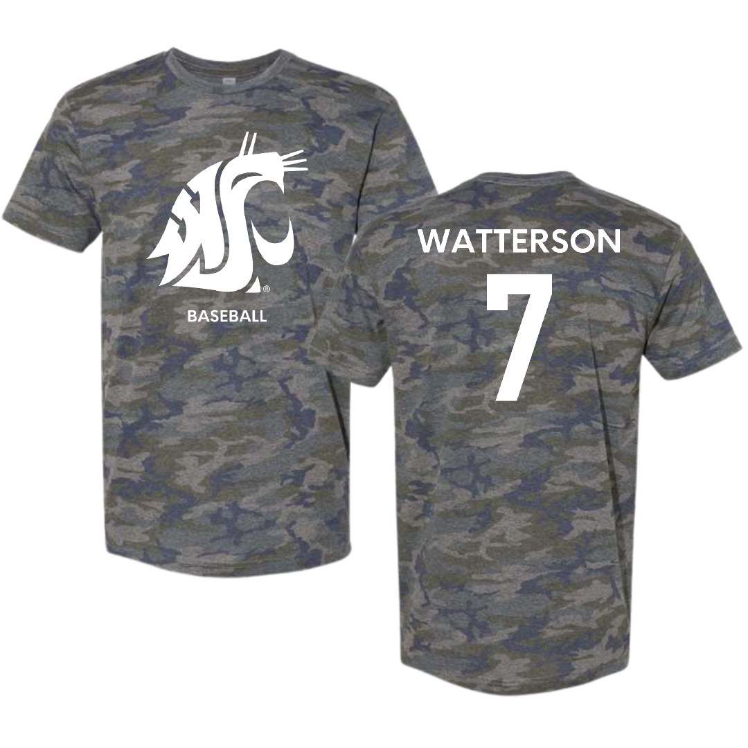 Washington State University Baseball Vintage Camo Tee - #7 Cole Watterson