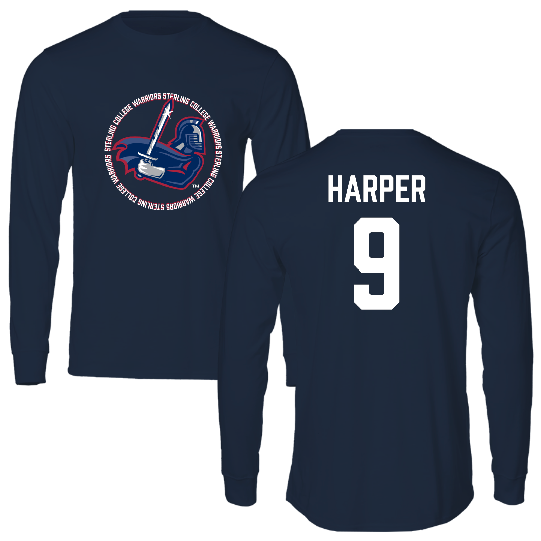 Sterling College Football Navy General Performance Long Sleeve - #9 Jordan Harper
