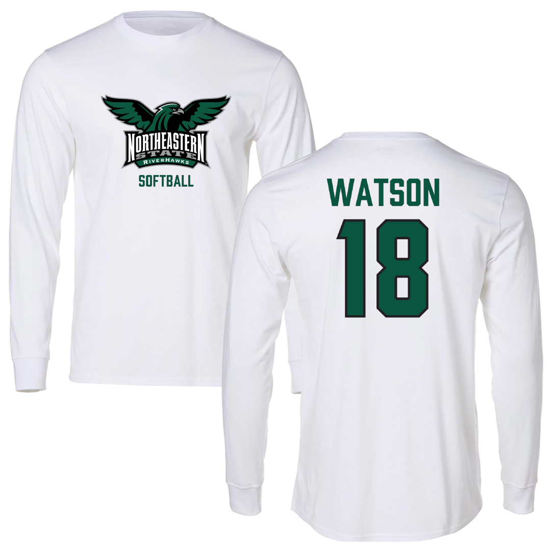Northeastern State University Softball White Performance Long Sleeve - #18 Peyton Watson