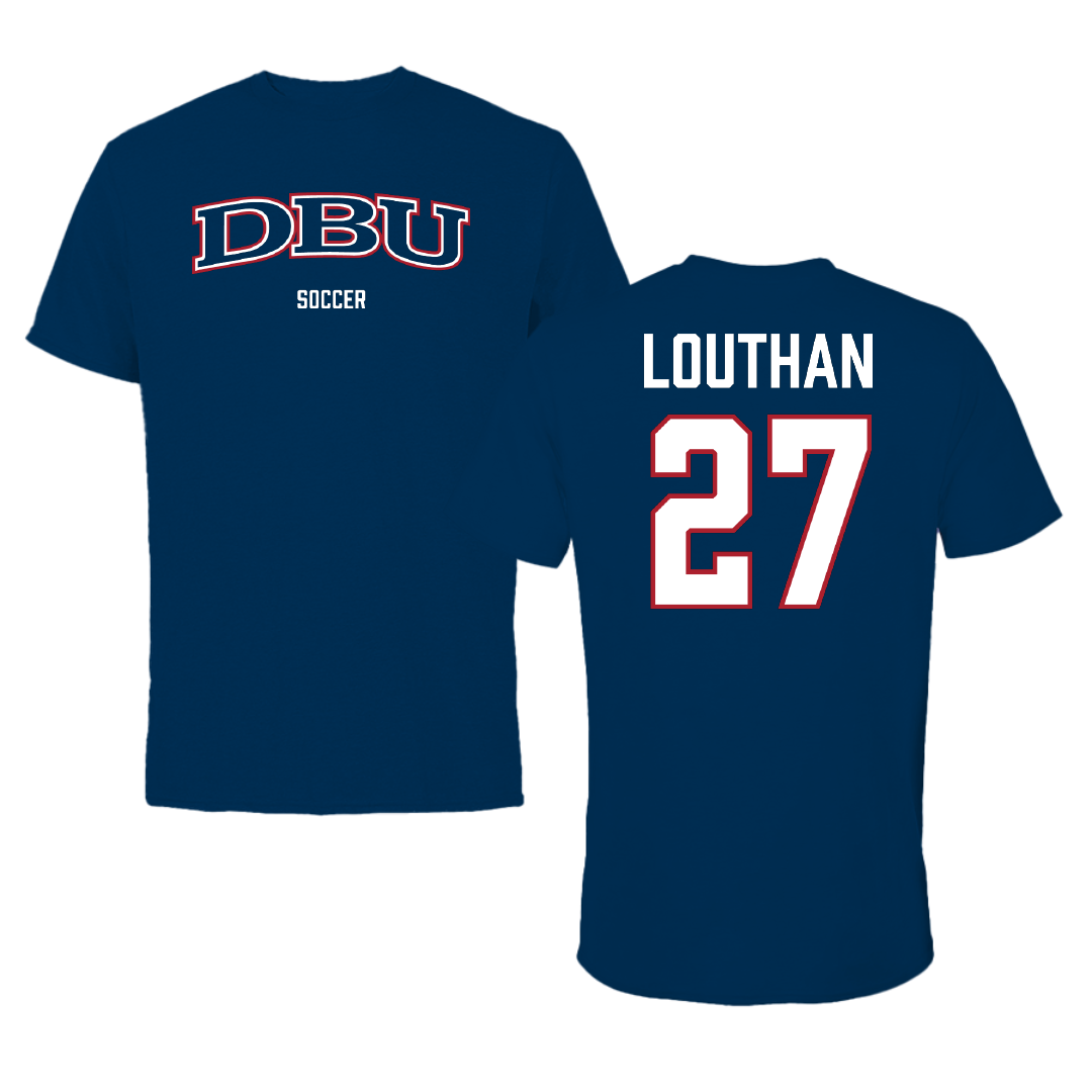Dallas Baptist University Soccer (W) Navy Tee - #27 Anne Louthan