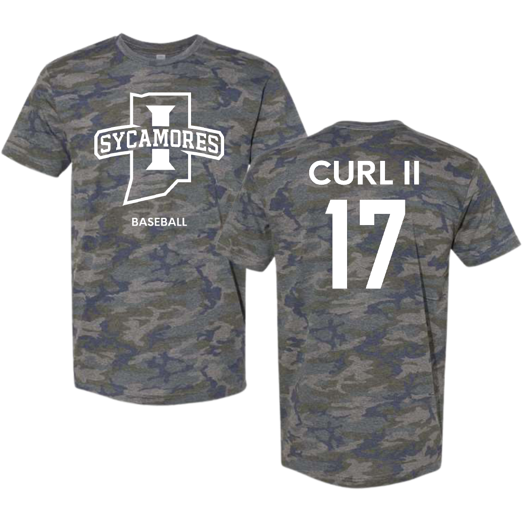 Indiana State University Baseball Vintage Camo Tee - #17 John Curl II