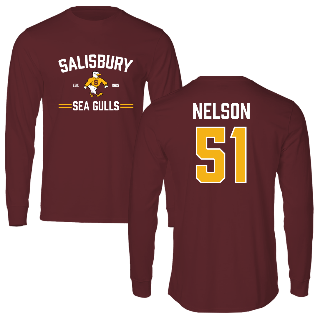 Salisbury University Football Maroon General Performance Long Sleeve - #51 Matt Nelson