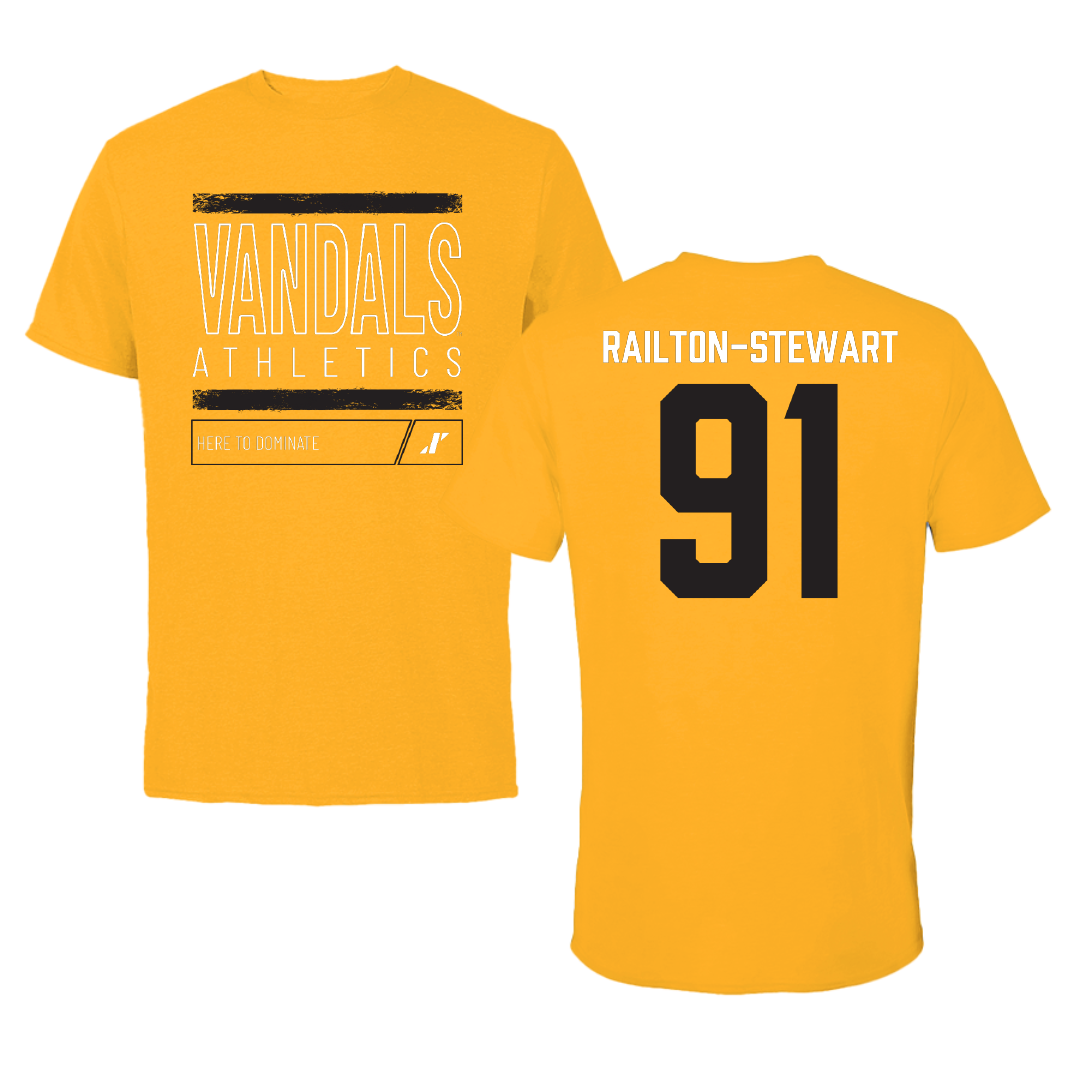 University of Idaho Football Gold Dominate Performance Tee - #91 Malakai Railton-Stewart