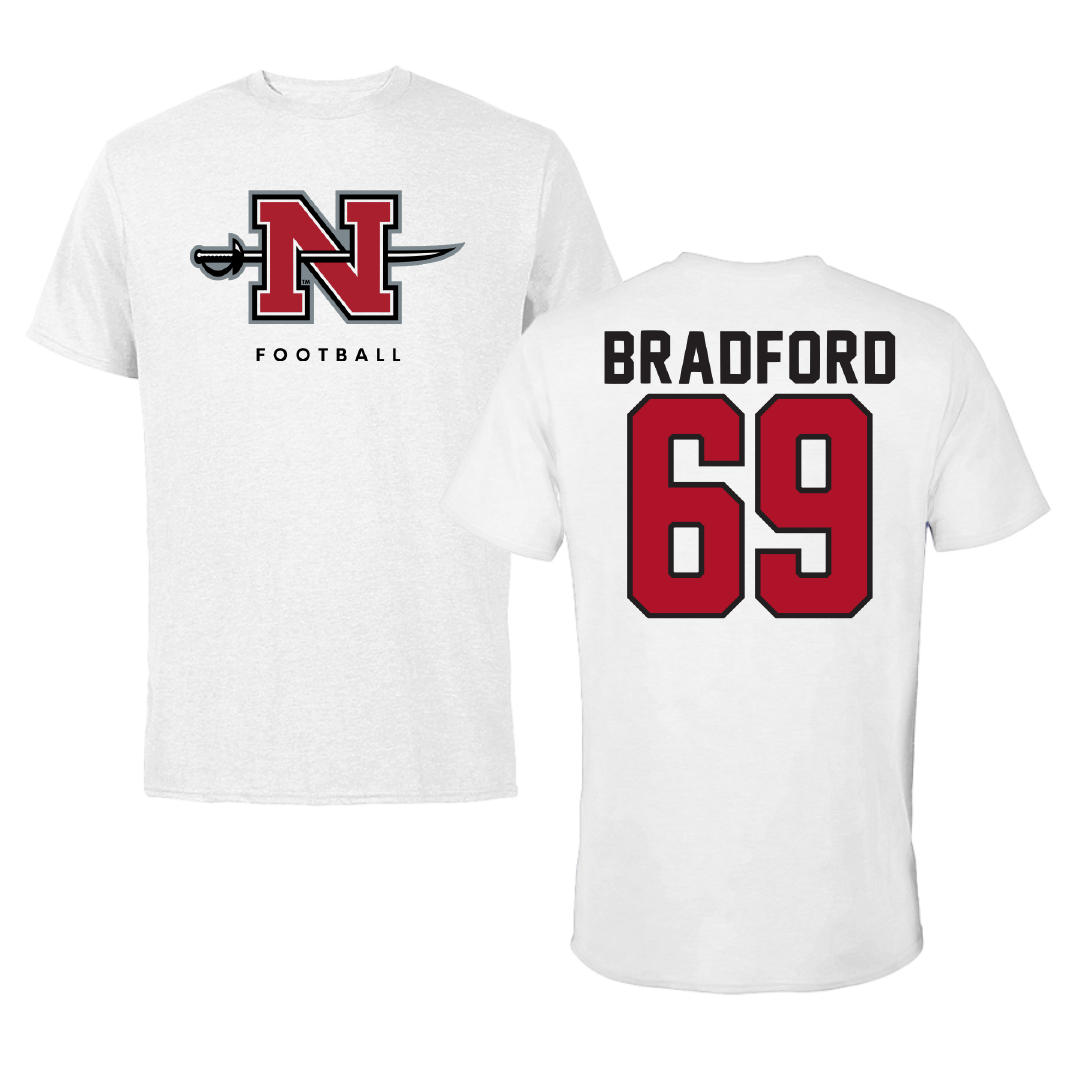 Nicholls State University Football White Tee - #69 Joseph Bradford