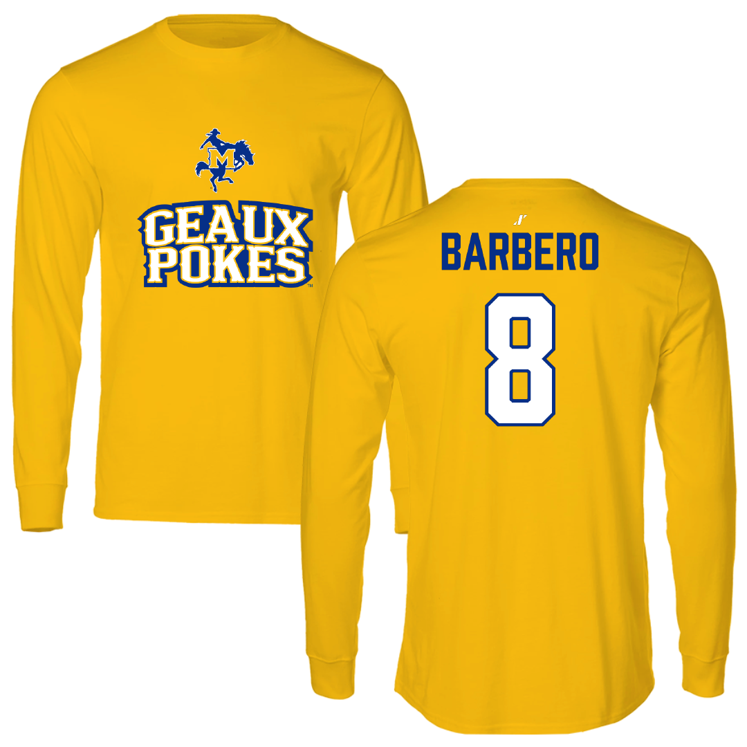McNeese State University Baseball Gold General Performance Long Sleeve - #8 Danny Barbero