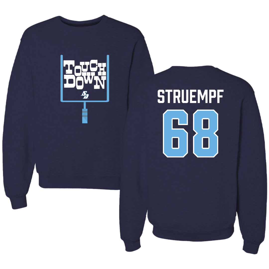 University of San Diego Football Navy Touchdown Crewneck - #68 Nick Struempf