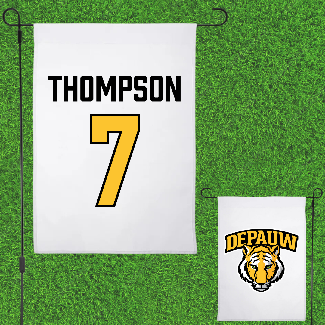 DePauw University Baseball White Garden Flag - #7 Luke Thompson