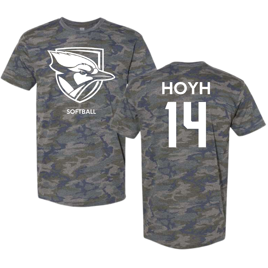 Elmhurst University Softball Vintage Camo Tee - #14 Kylie Hoyh