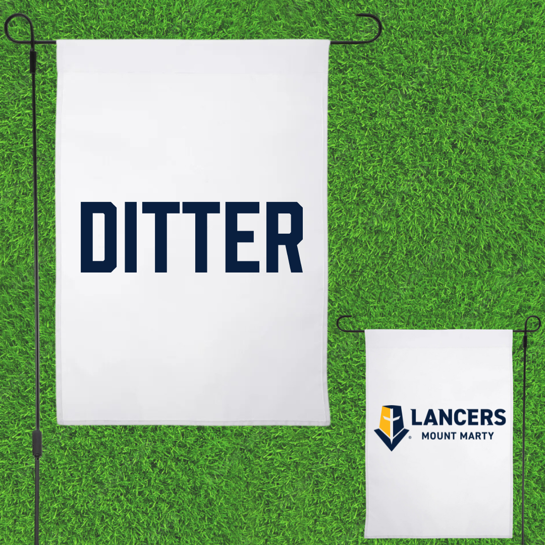 Mount Marty University Basketball White Garden Flag - Mark Ditter