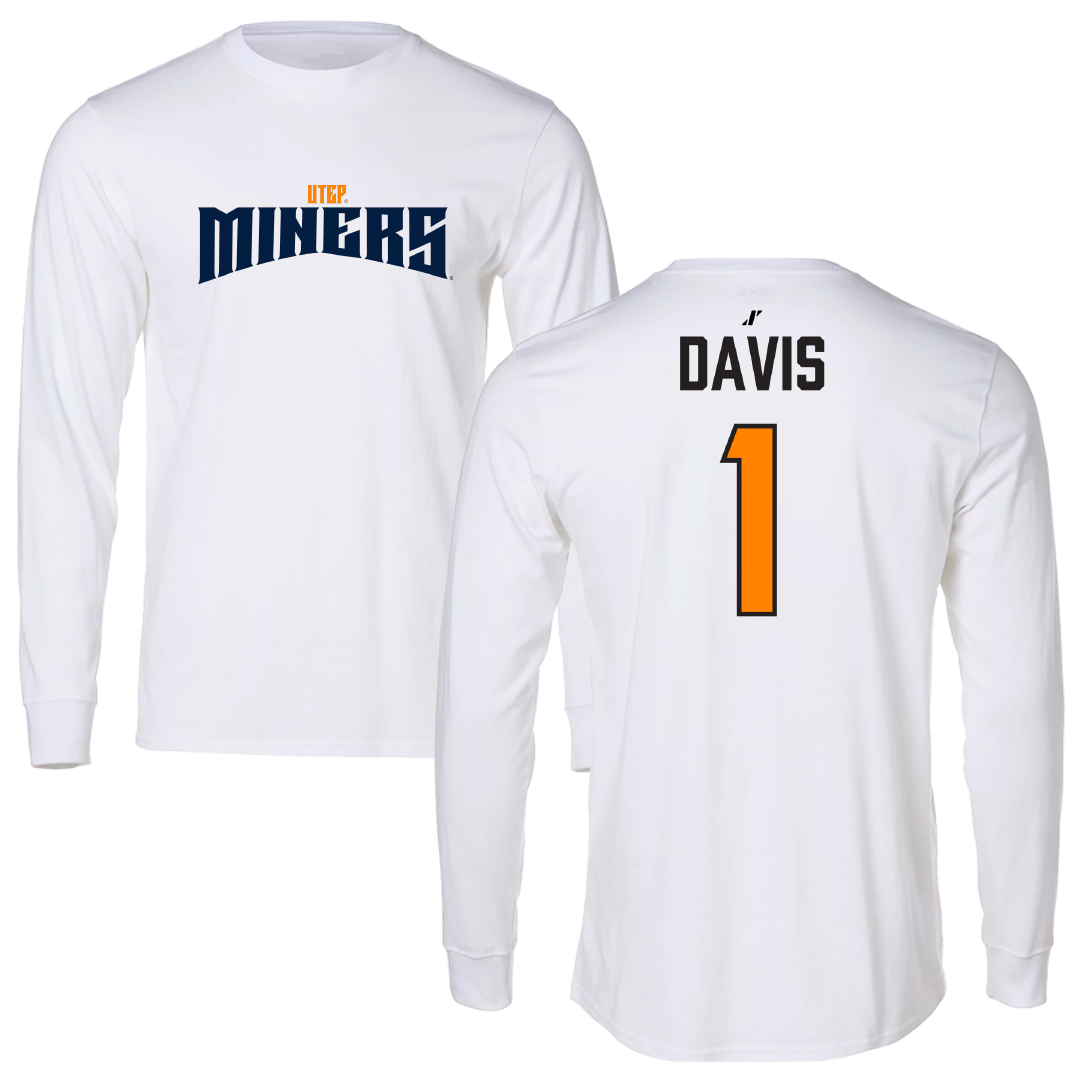 University of Texas at El Paso Basketball (W) White Classic Performance Long Sleeve - #1 Aaliyah Davis