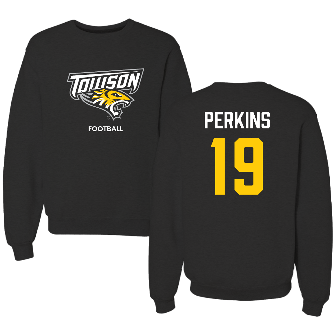 Towson University Football Black Crewneck - #19 Zay Perkins