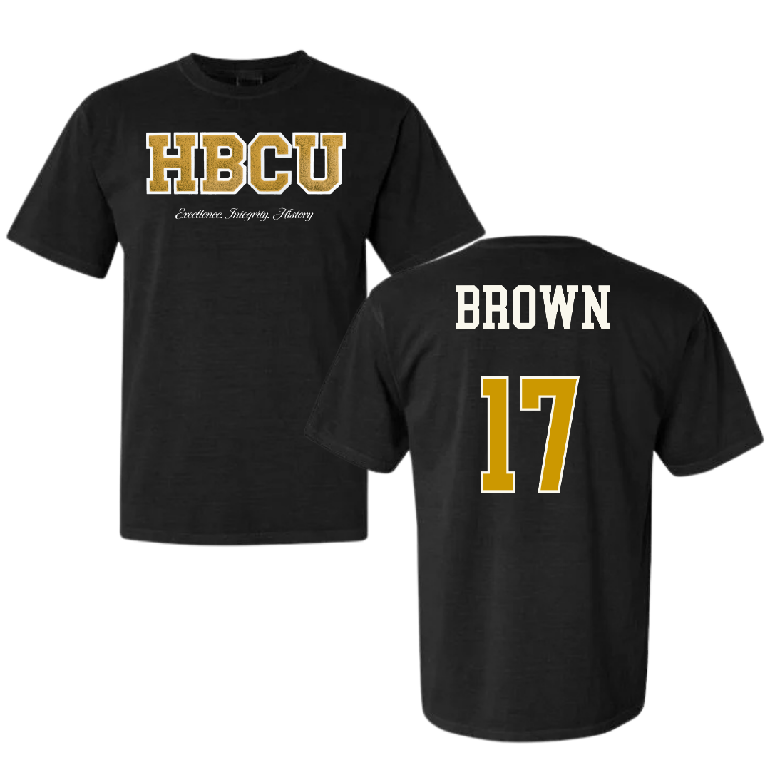 Alabama State University Flag Football (W) Black HBCU Varsity Comfort Colors Tee - #17 Calvri Brown