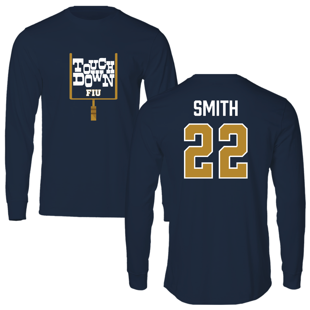 Florida International University Football Navy Touchdown Performance Long Sleeve - #22 Nicholas Smith