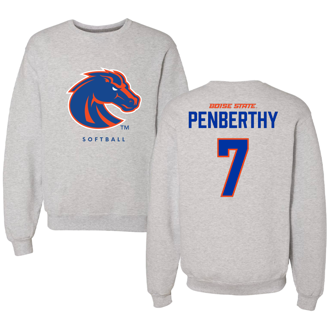 Boise State University Softball Gray Crewneck - #7 Kate Penberthy