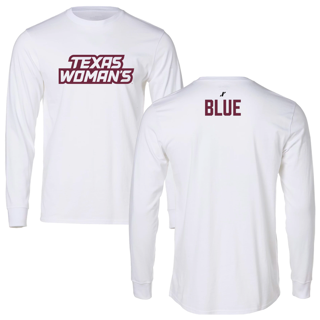 Texas Woman's University Wrestling (W) White Performance Long Sleeve - Mackenzie Blue