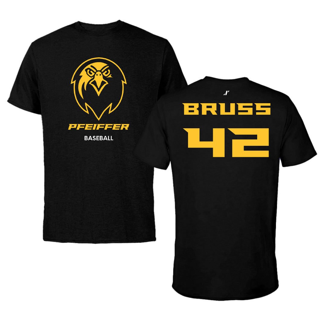Pfeiffer University Baseball Black Tee - #42 Andrew Bruss