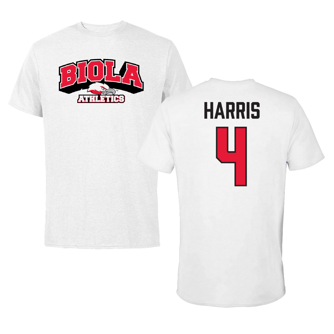 Biola University Basketball (M) White Performance Tee - #4 Chris Harris