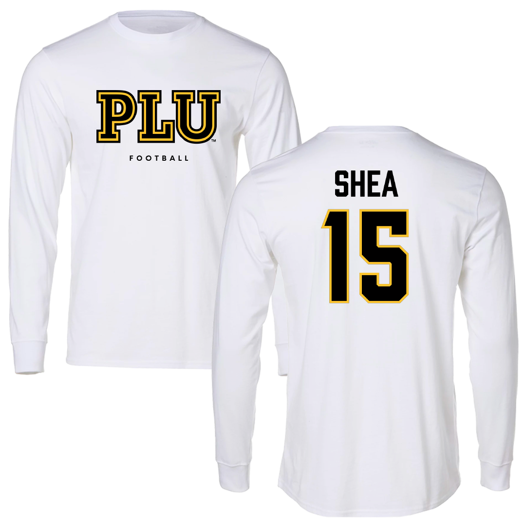 Pacific Lutheran University Football White Performance Long Sleeve - #15 Tyson Shea
