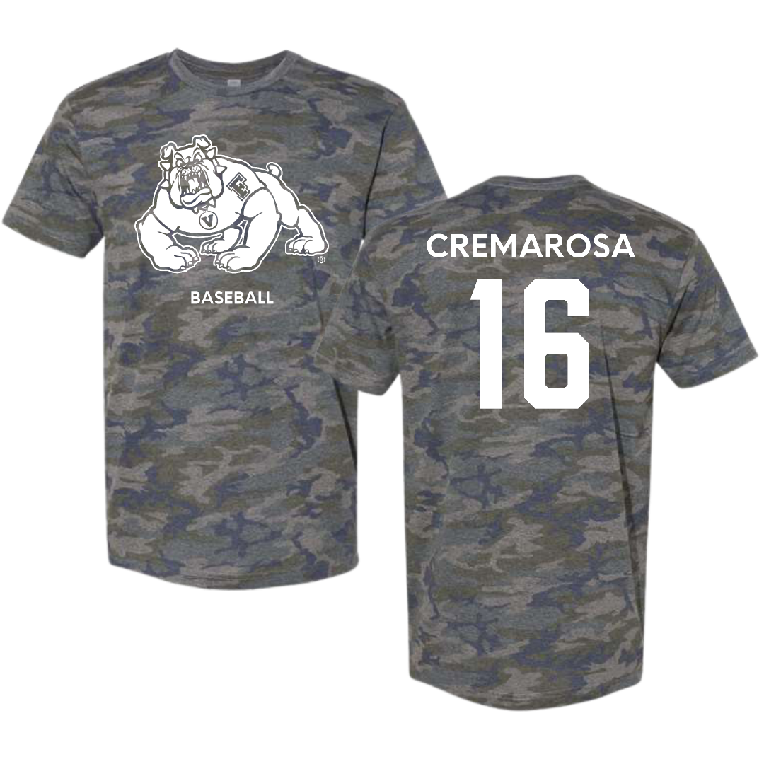 Fresno State University Baseball Vintage Camo Tee - #16 Aidan Cremarosa