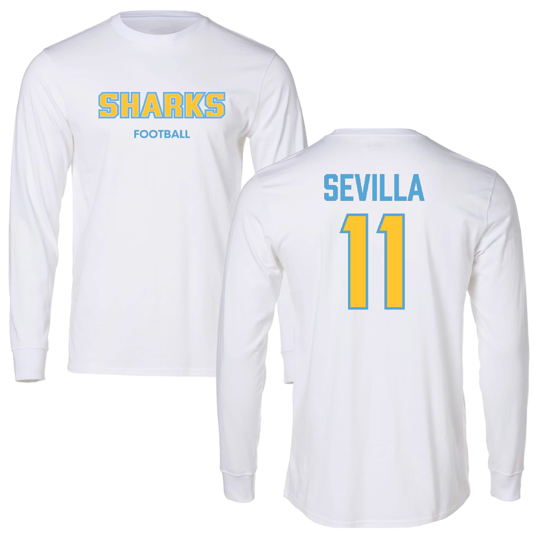 Long Island University Football White Performance Long Sleeve - #11 Nyrel Sevilla