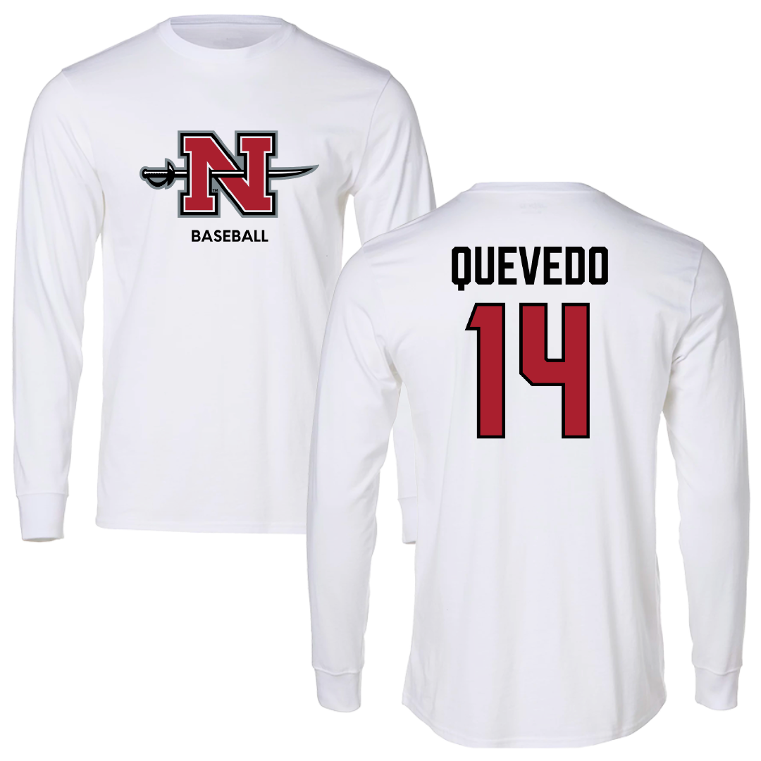 Nicholls State University Baseball White Performance Long Sleeve - #14 Michael Quevedo