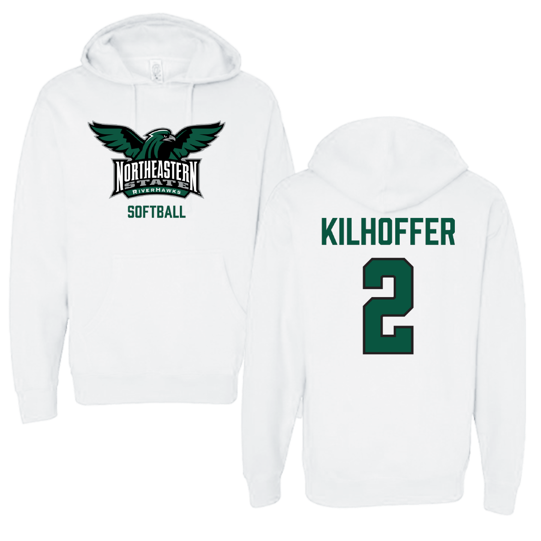 Northeastern State University Softball White Hoodie - #2 Shelby Kilhoffer