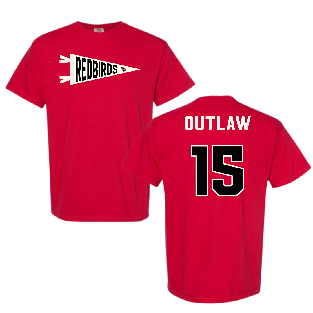 Illinois State University Baseball Red Pennant Comfort Colors Tee - #15 Josh Outlaw