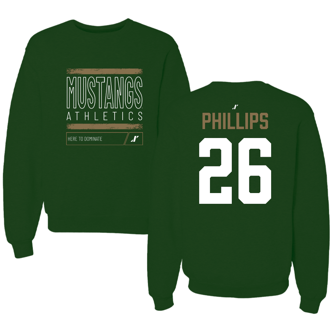Cal Poly Football Forest Green Dominate Mustang Crewneck - #26 Tayden Phillips