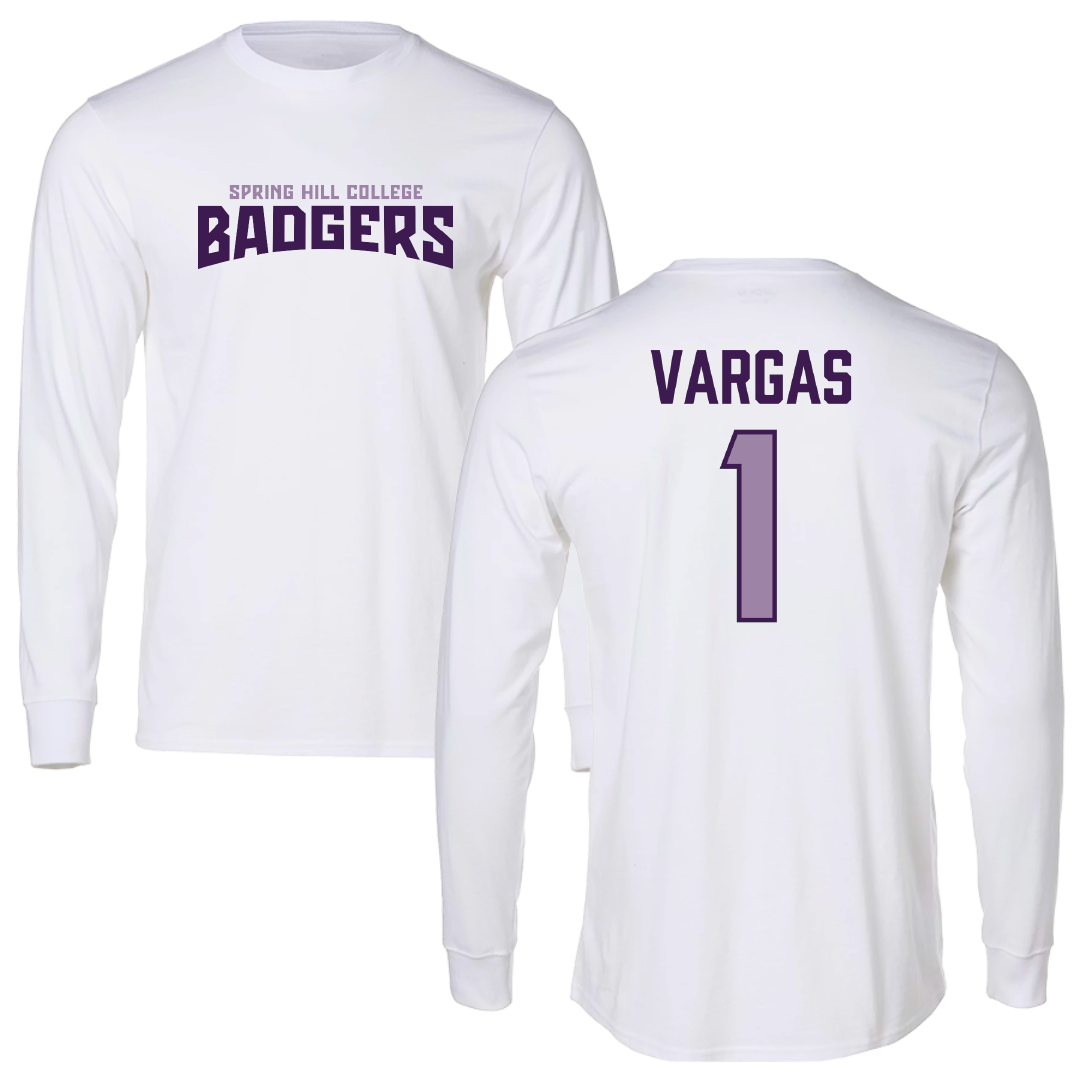 Spring Hill College Soccer White Classic Performance Long Sleeve - #1 Carlos Vargas