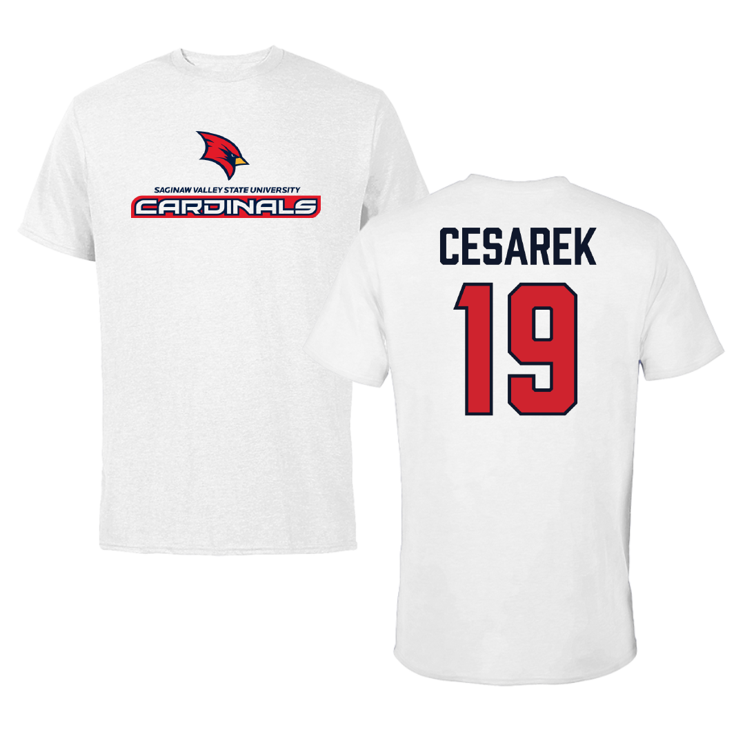 Saginaw Valley State University Soccer White Tee - #19 Kylie Cesarek