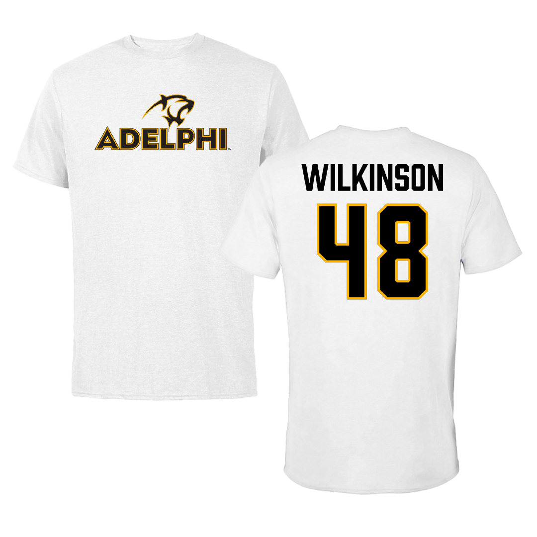 Adelphi University Baseball White Performance Tee - #48 Justin Wilkinson