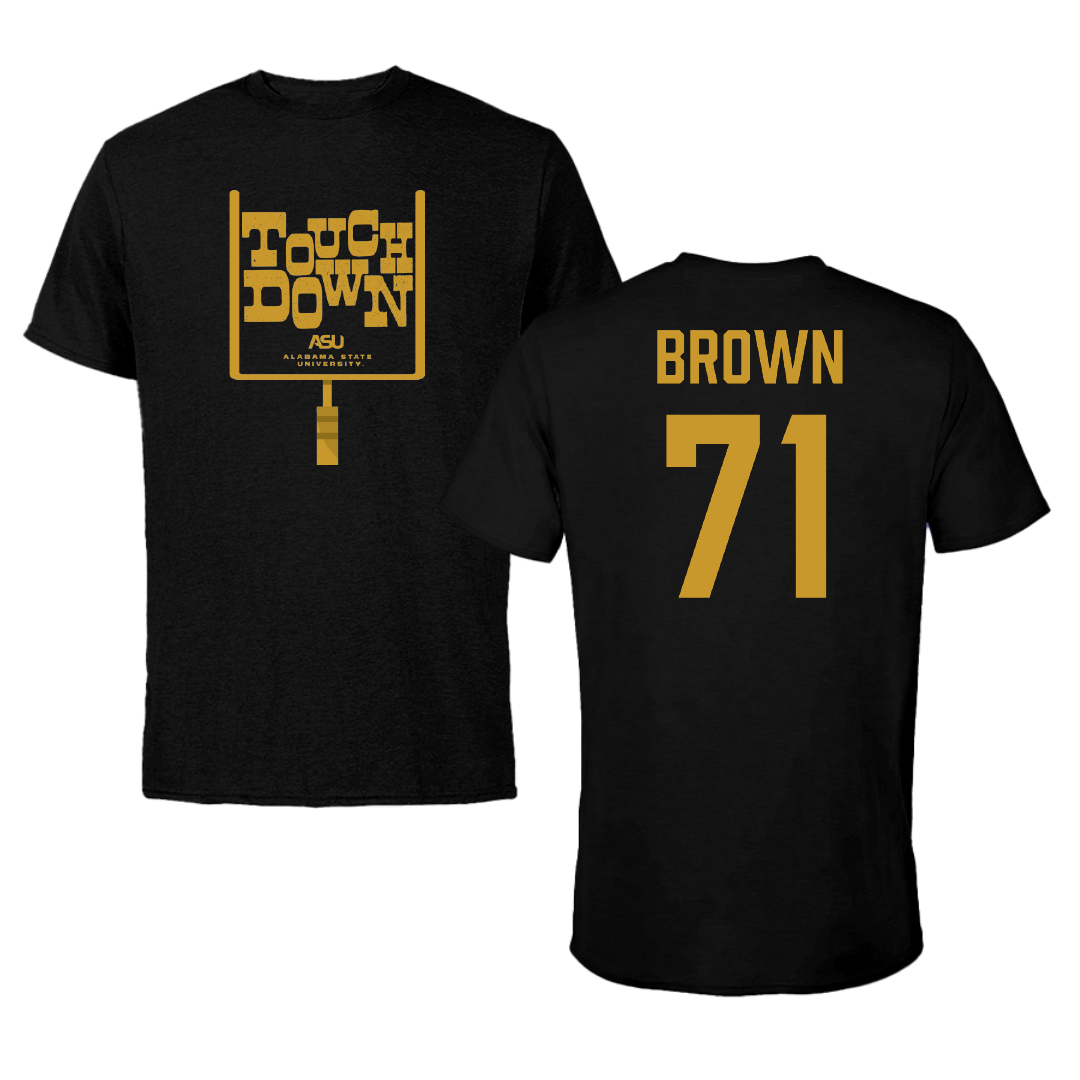 Alabama State University Football Black Touchdown Tee - #71 Isaiah Brown
