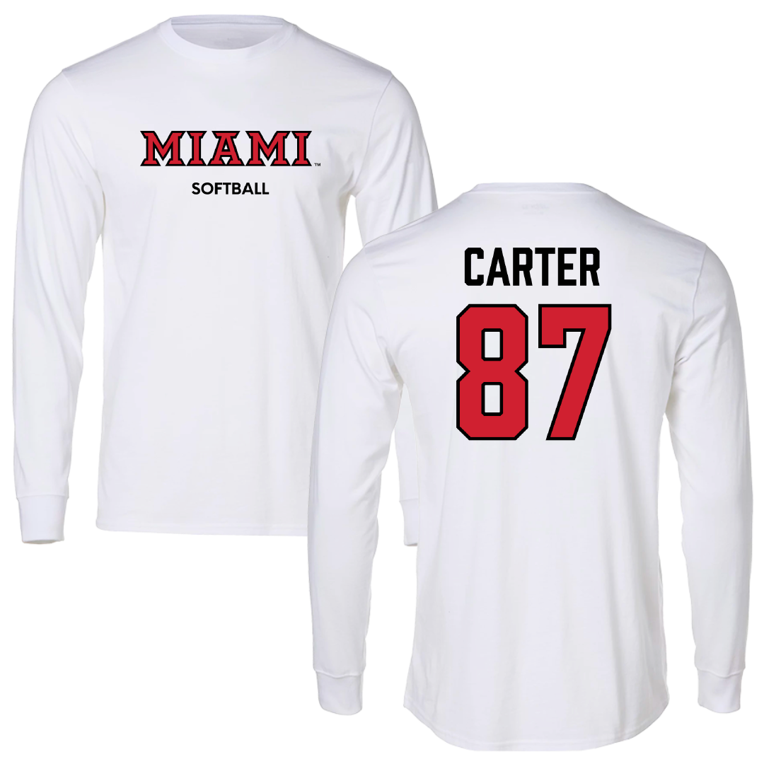 Miami University (Ohio) Softball White Long Sleeve - #87 Ella Carter