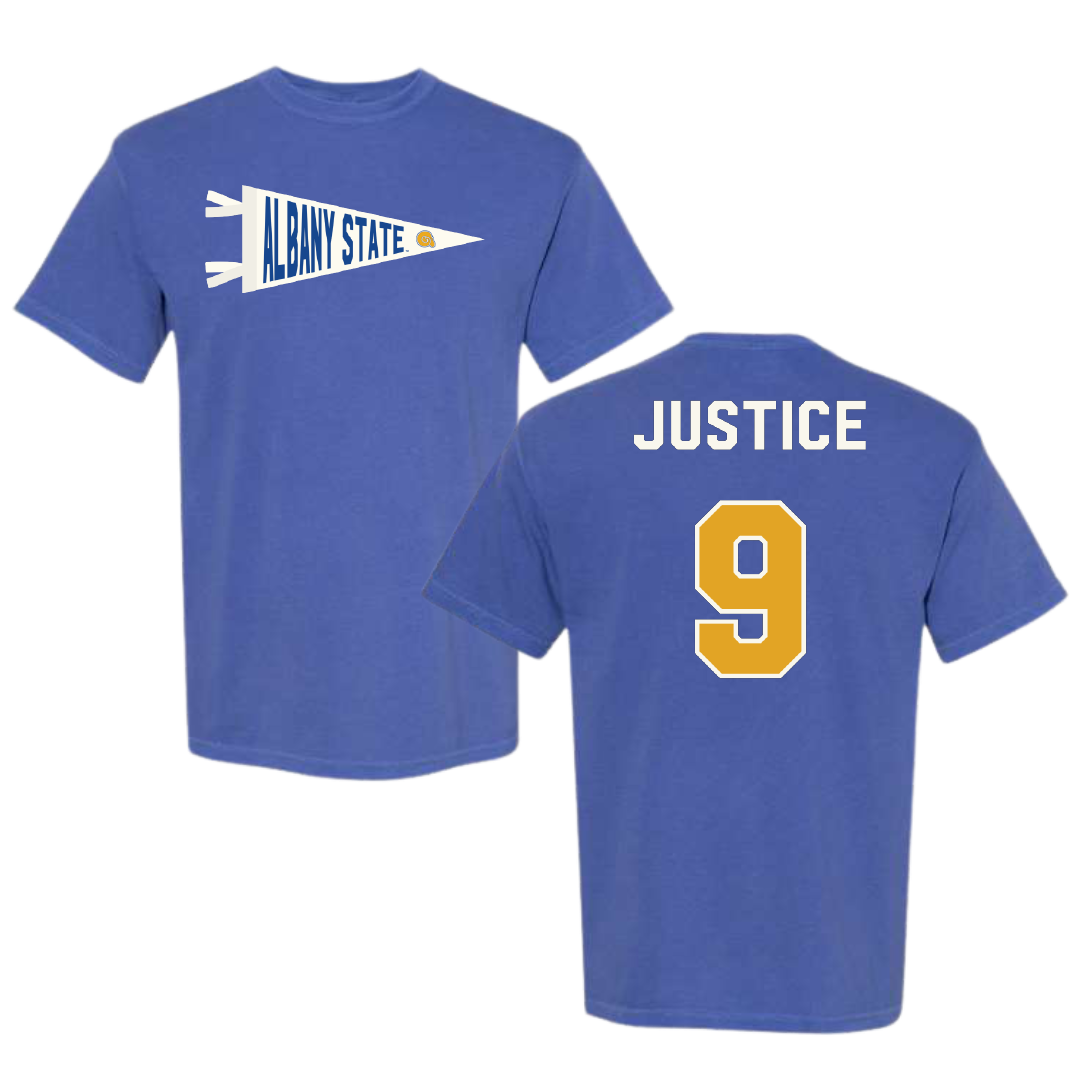 Albany State University Baseball Blue Pennant Comfort Colors Tee - #9 Trent Justice